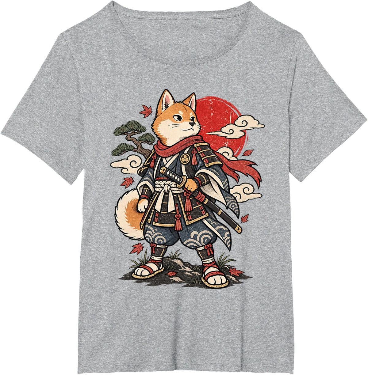 Shiba Inu Samurai Ronin Katana Japanese Dog Warrior Art T-Shirt - Heather Grey