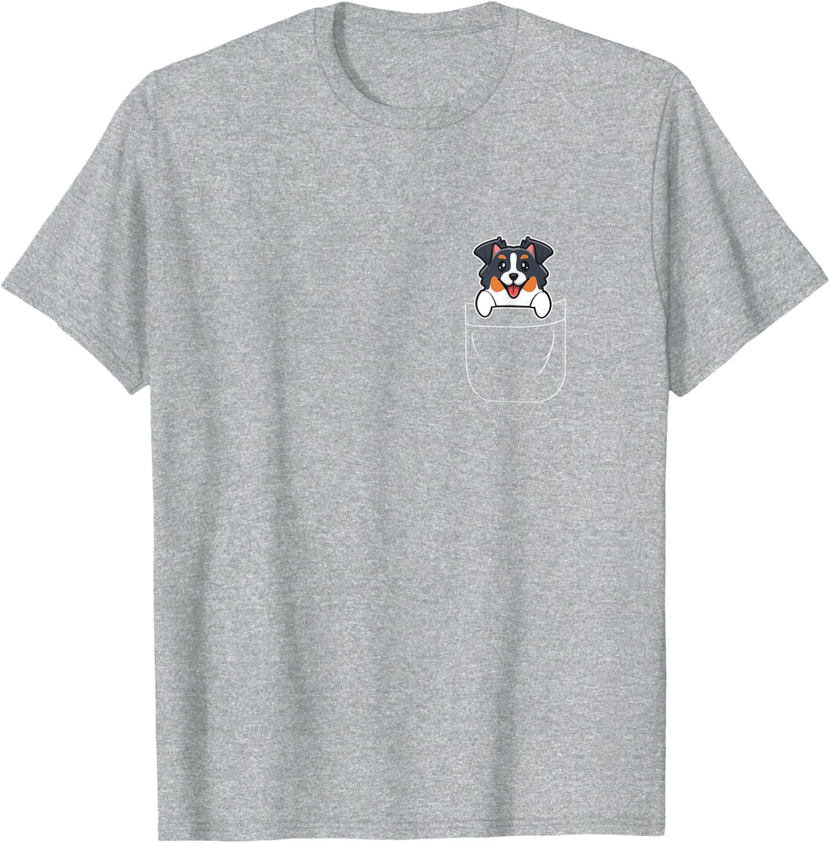 Cute Australian Shepherd Dog in Pocket T-Shirt for Men Women Kids - Heather Grey