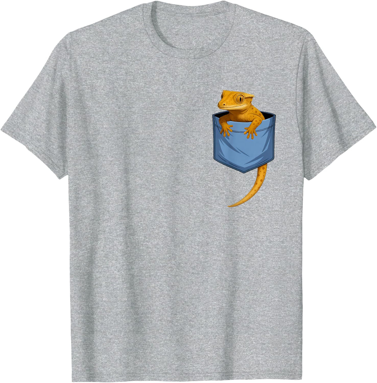 Cute Pocket Crested Gecko Lovers T-Shirt - Heather Grey
