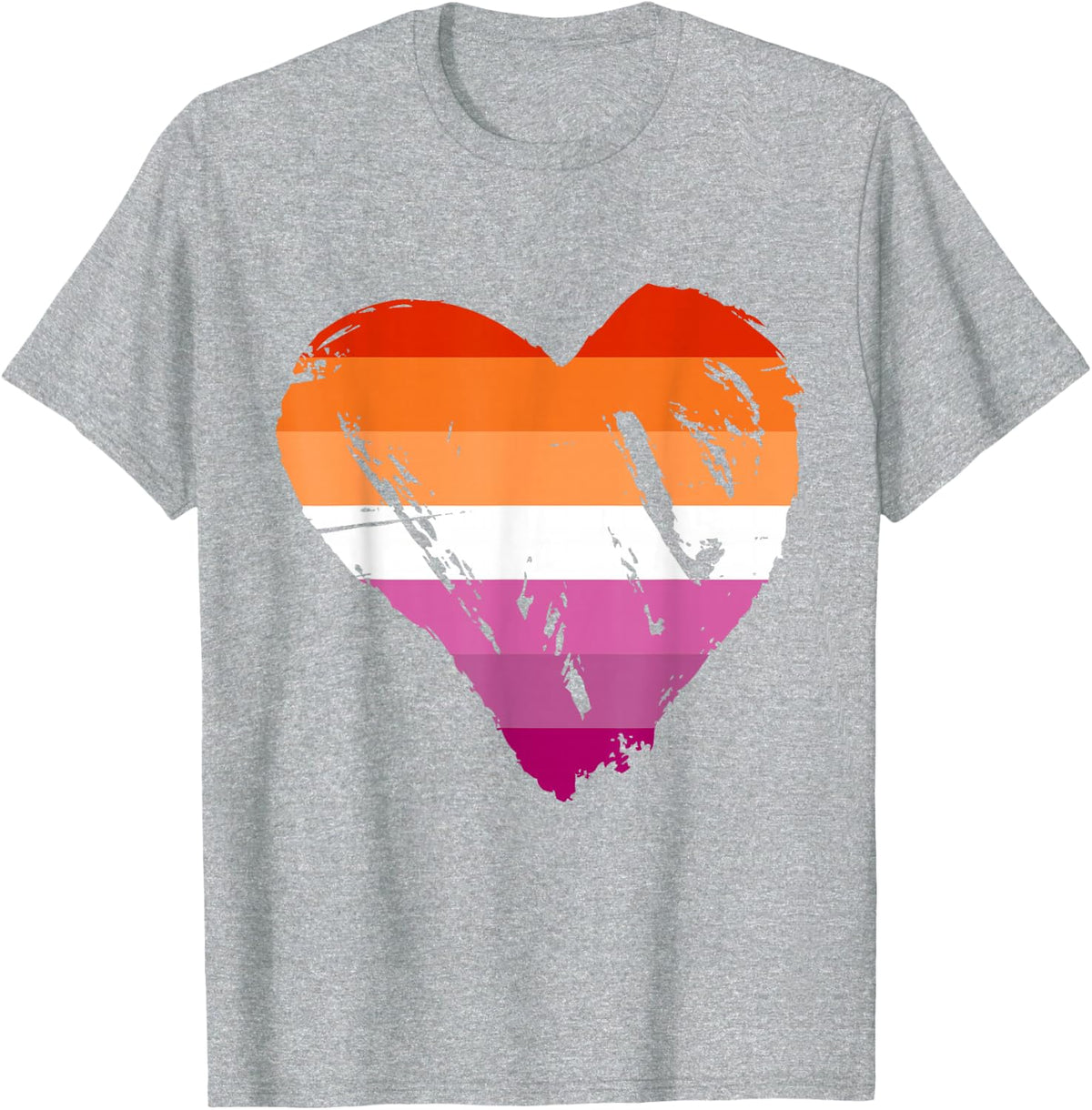 Lesbian Flag Heart T-Shirt - Lesbian Pride Tees and T Shirts for Women - Heather Grey