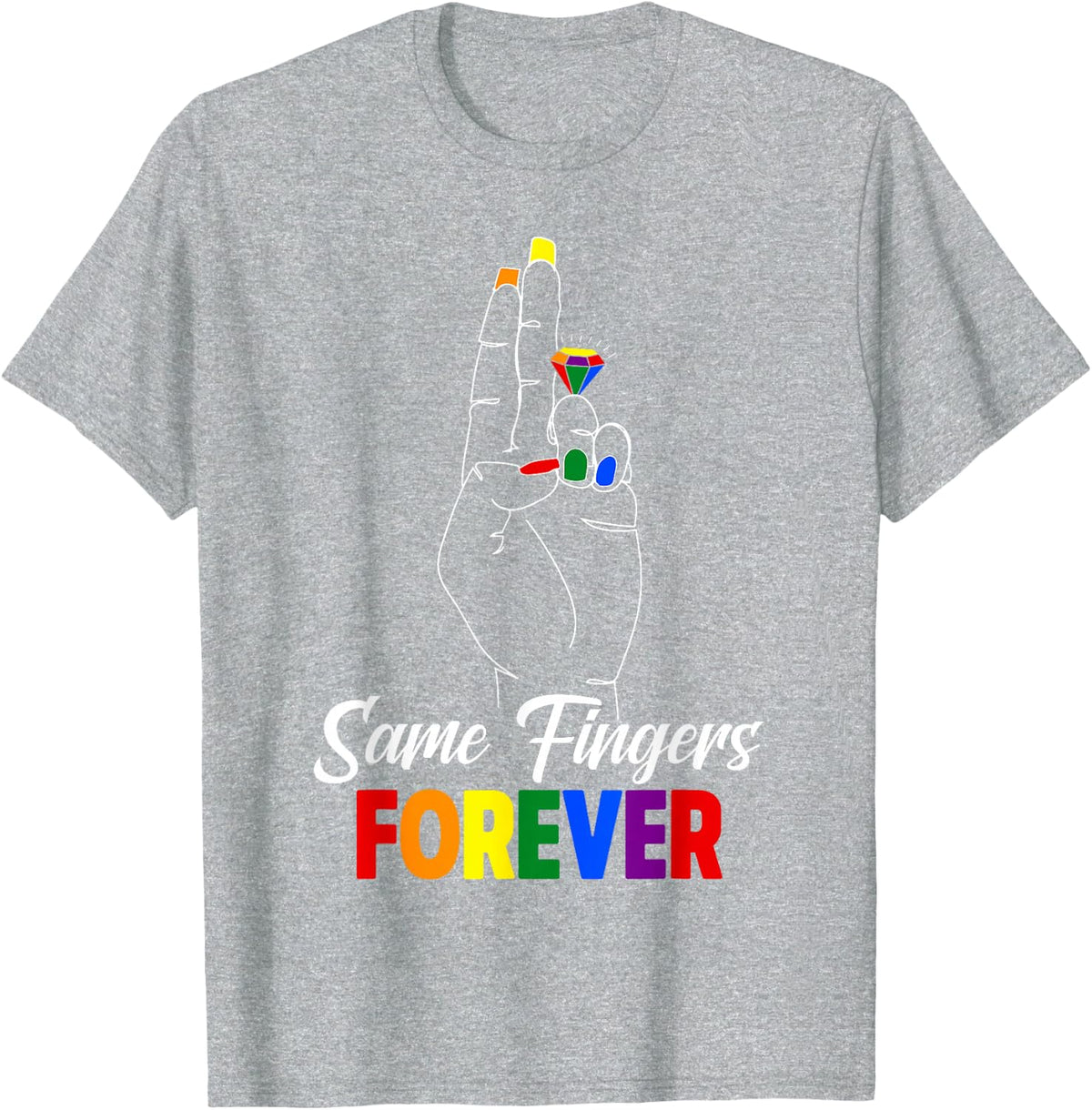 Same Fingers Forever Lesbian Wedding Pride Rainbow Flag LGBT T-Shirt Tee - Heather Grey