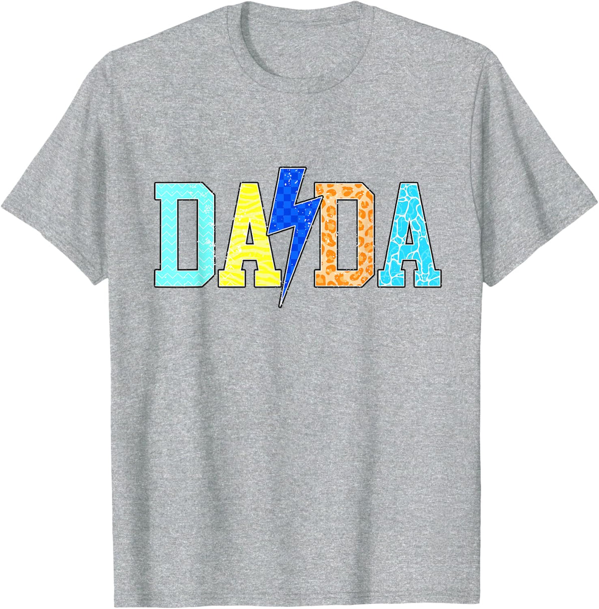 Dada Lightning Bolt Father Checkered Dad Men Fathers Day T-Shirt - Heather Grey