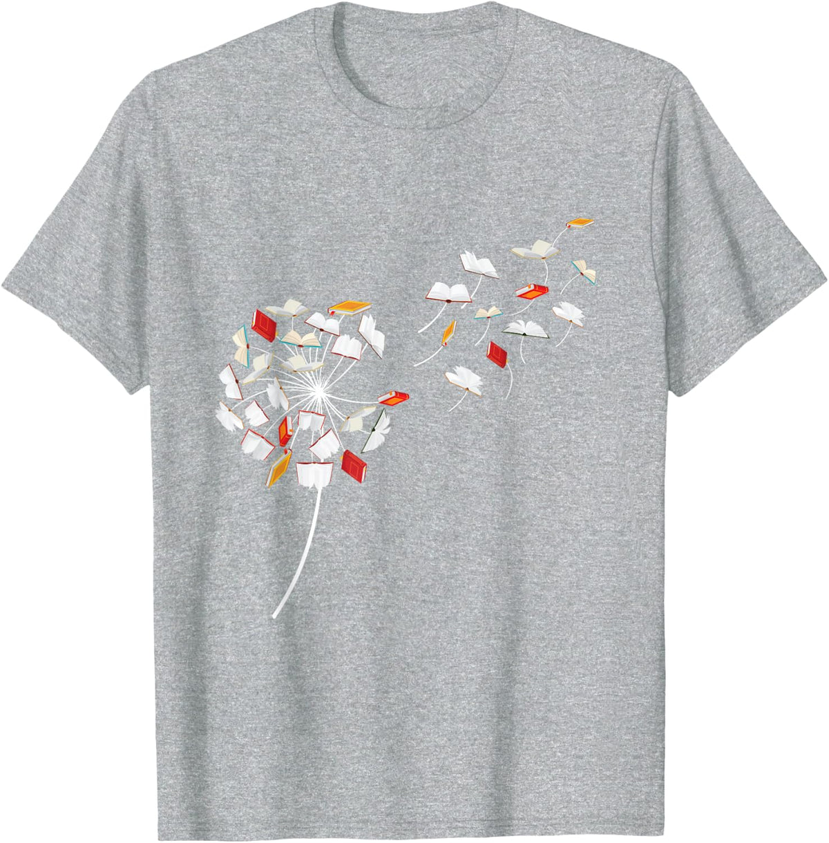 Dandelion Books - Book Lover Reading Bookworm Reader T-Shirt - Heather Grey