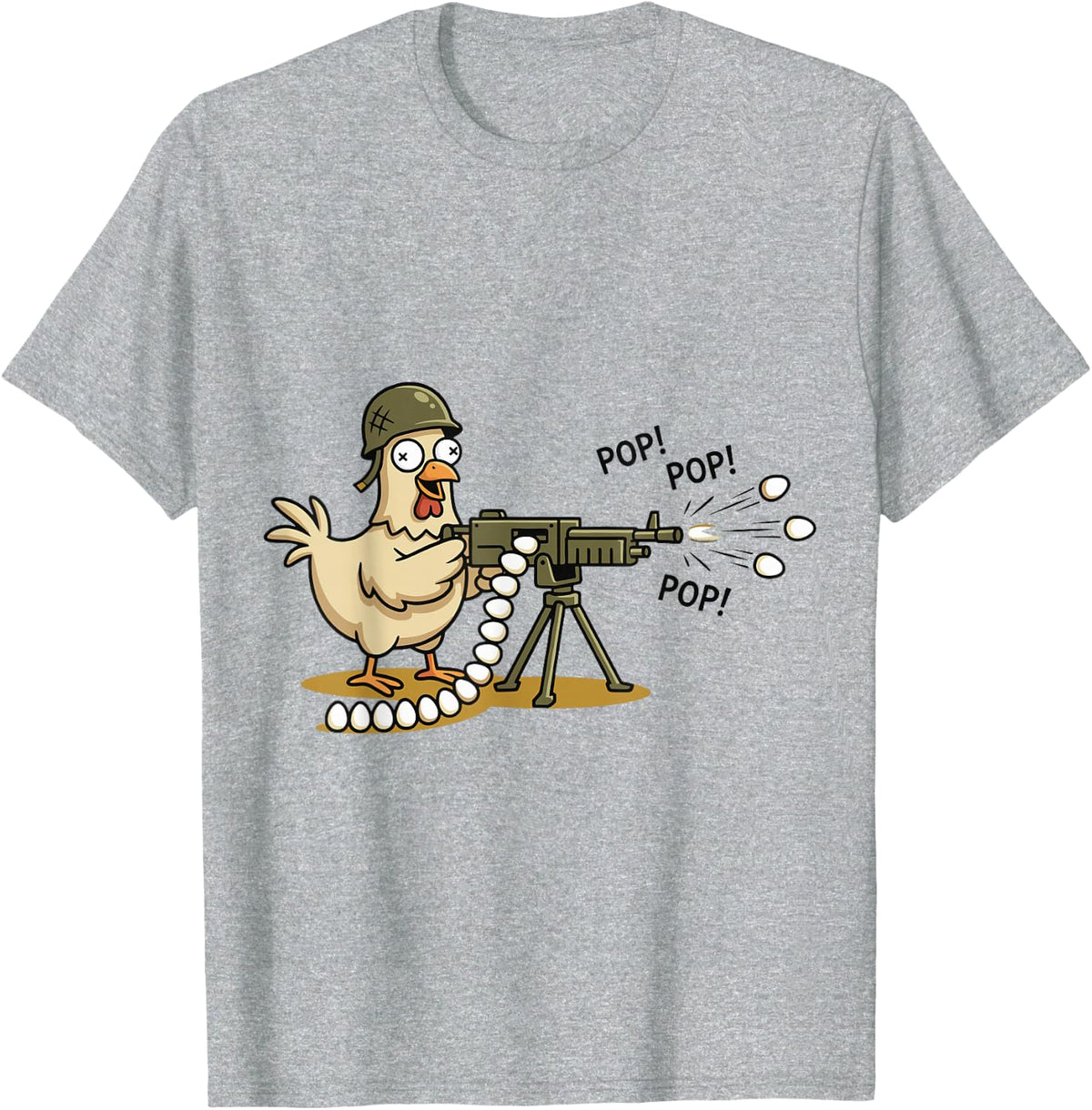 Funny Military Chicken Soldier Shirt Heavy Gun Shooting Eggs Tees T Shirts - Heather Grey