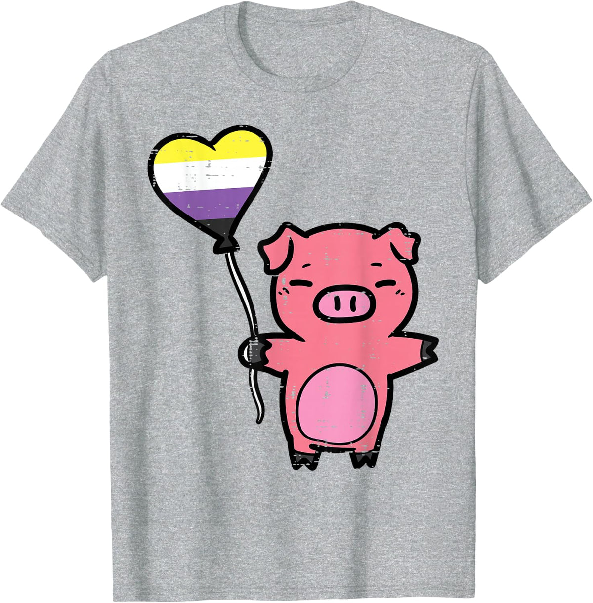 Nonbinary Pig Heart Non Binary Enby Lgbtq Women Girls Kids T-Shirt - Heather Grey