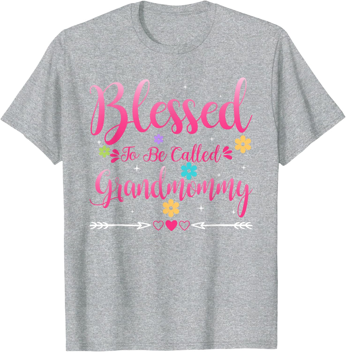 Womens Blessed To Be Called Grandmommy Heart Mother's Day T-Shirt - Heather Grey