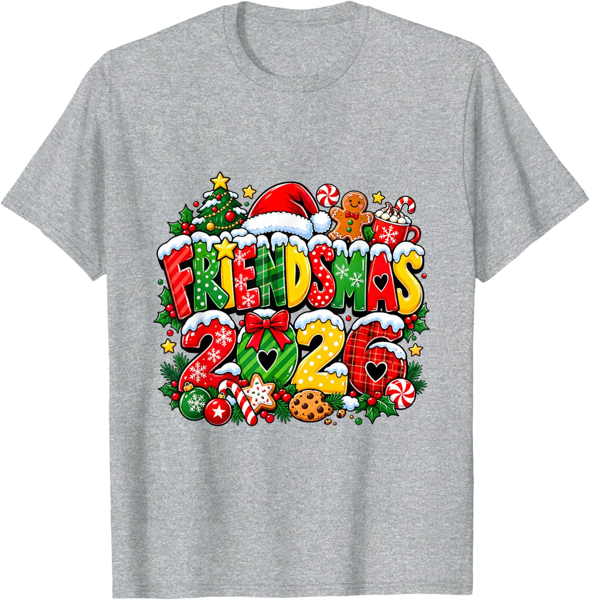 Merry Friendsmas 2026 Retro Xmas Besties Get Together T-Shirt - Heather Grey