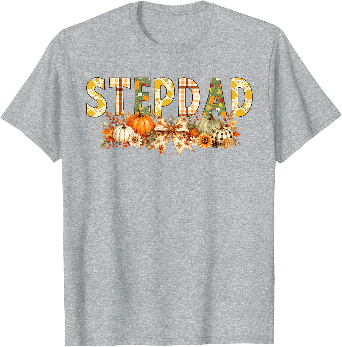 Stepdad Coquette Bow Fall Thanksgiving Pumpkin T-Shirt - Heather Grey