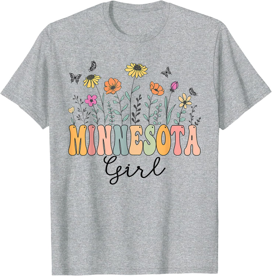 Minnesota Girl Wildflower Groovy Minnesota Lover T-Shirt - Heather Grey