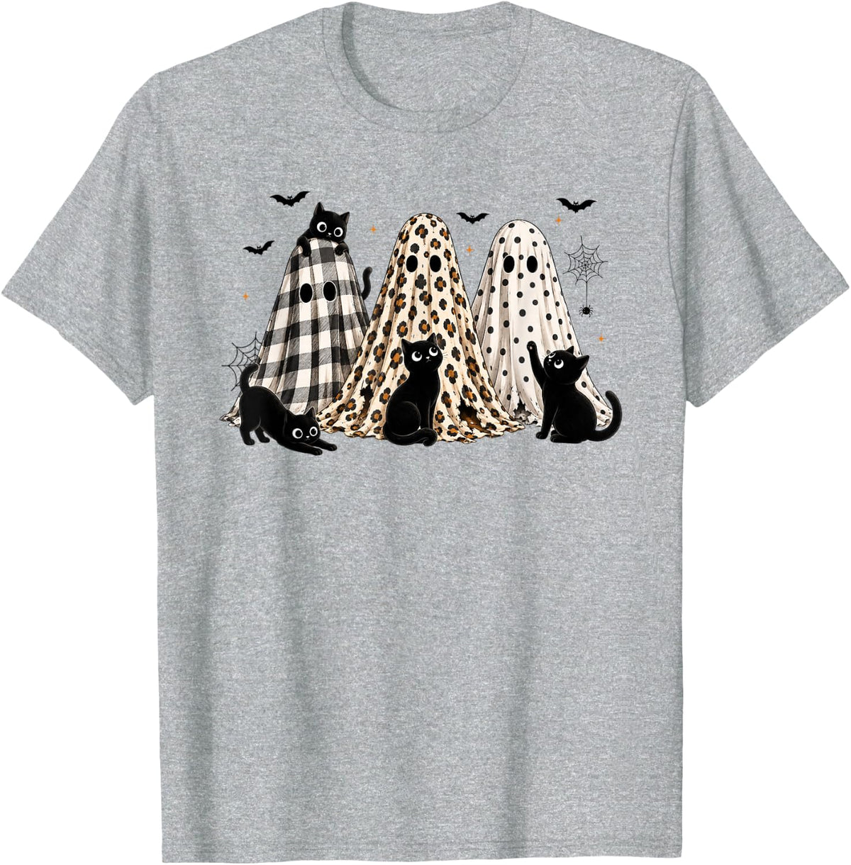 Cute Ghost Black Cat Leopard Halloween Costume Cat Lovers T-Shirt - Heather Grey