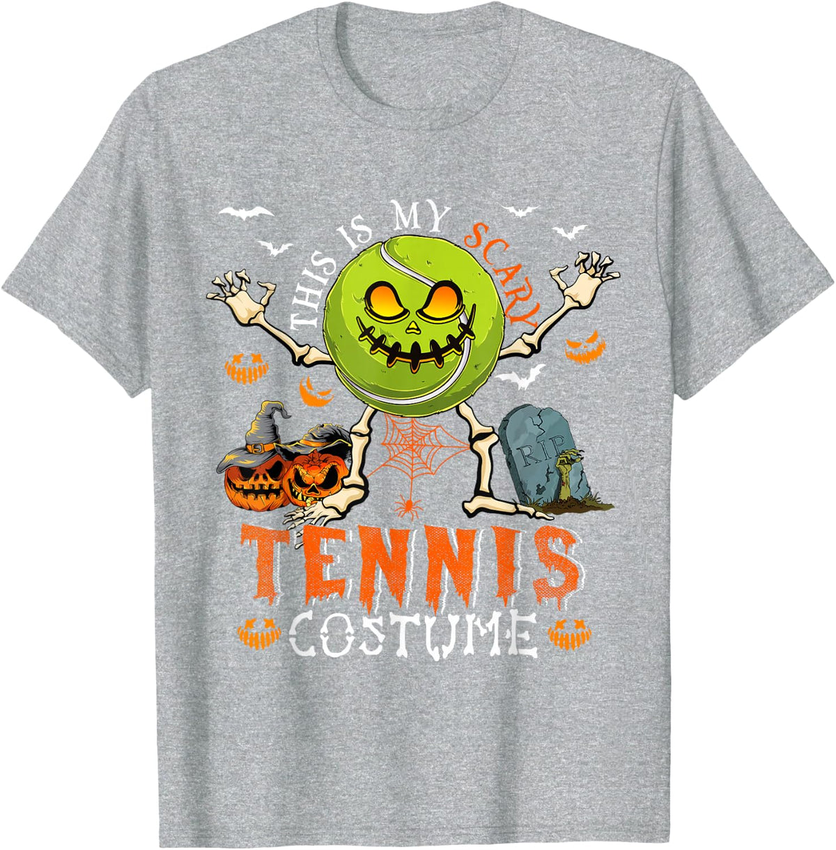 This is My Scary Tennis Costume Halloween Skeleton Lover T-Shirt - Heather Grey