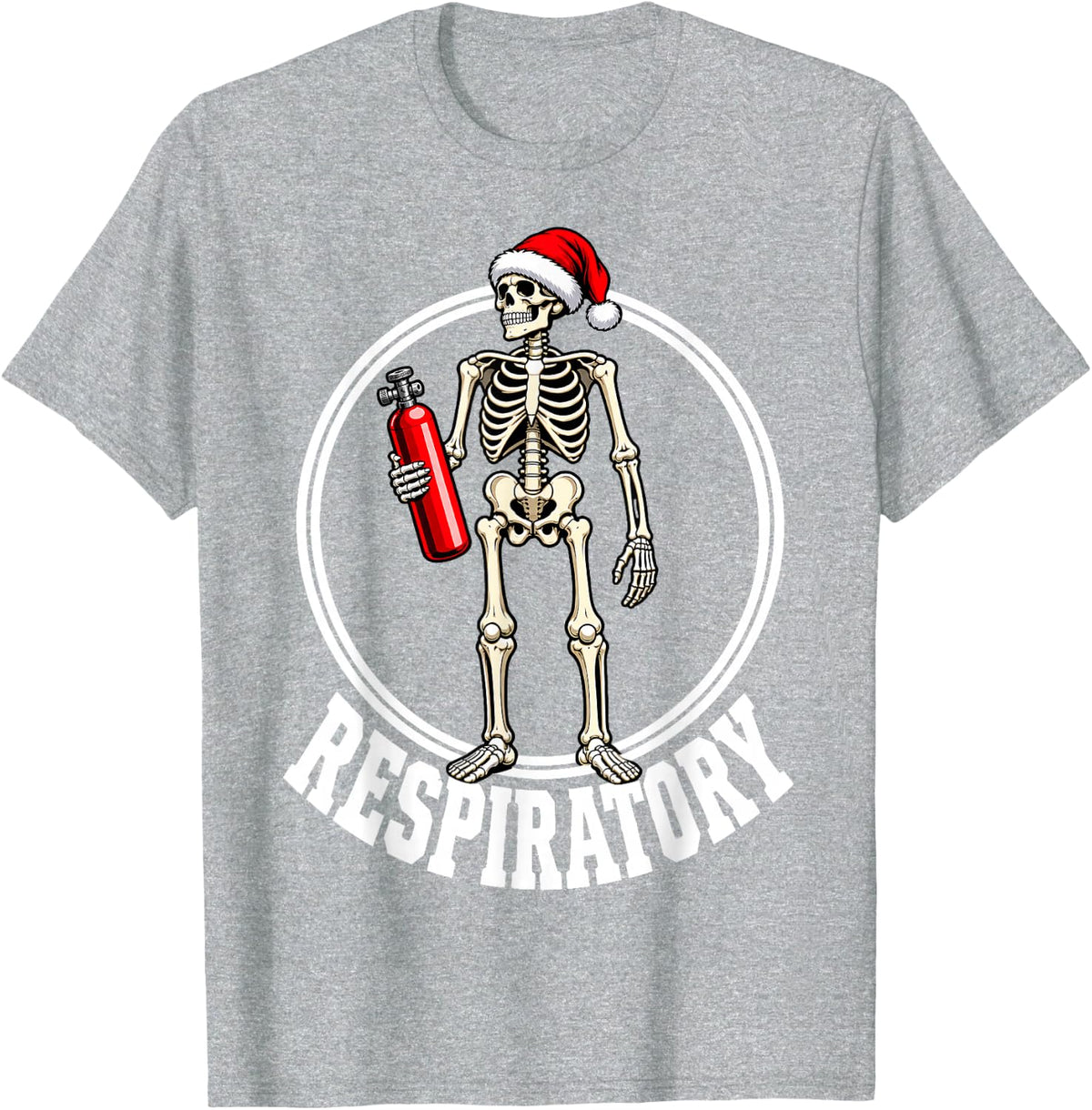 Santa Skeleton Respiratory Therapist Christmas Fun T-Shirt - Heather Grey