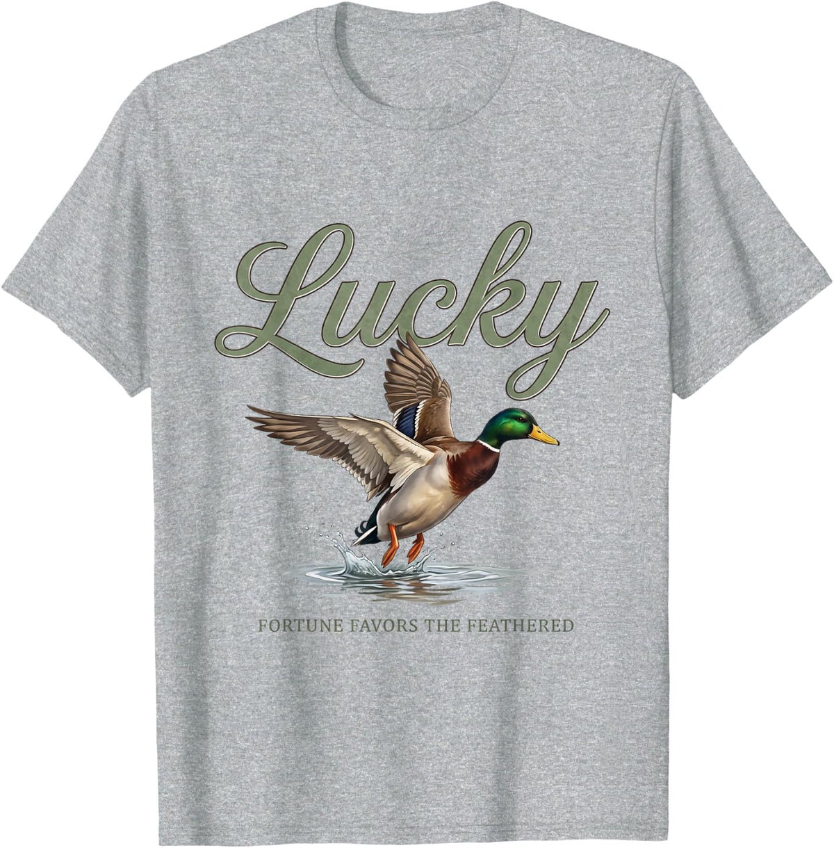 Lucky Goose Duck Hunter Fortune Favors The Feathered Vintage T-Shirt - Heather Grey