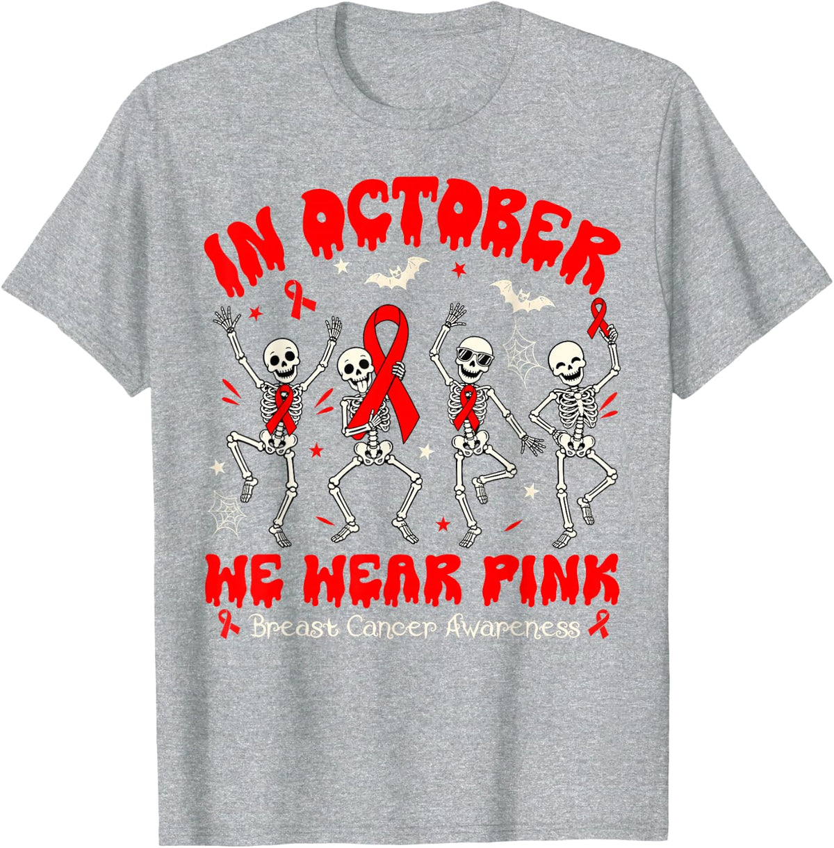 in October We Wear Red Skeleton Dyslexia Awareness T-Shirt - Heather Grey