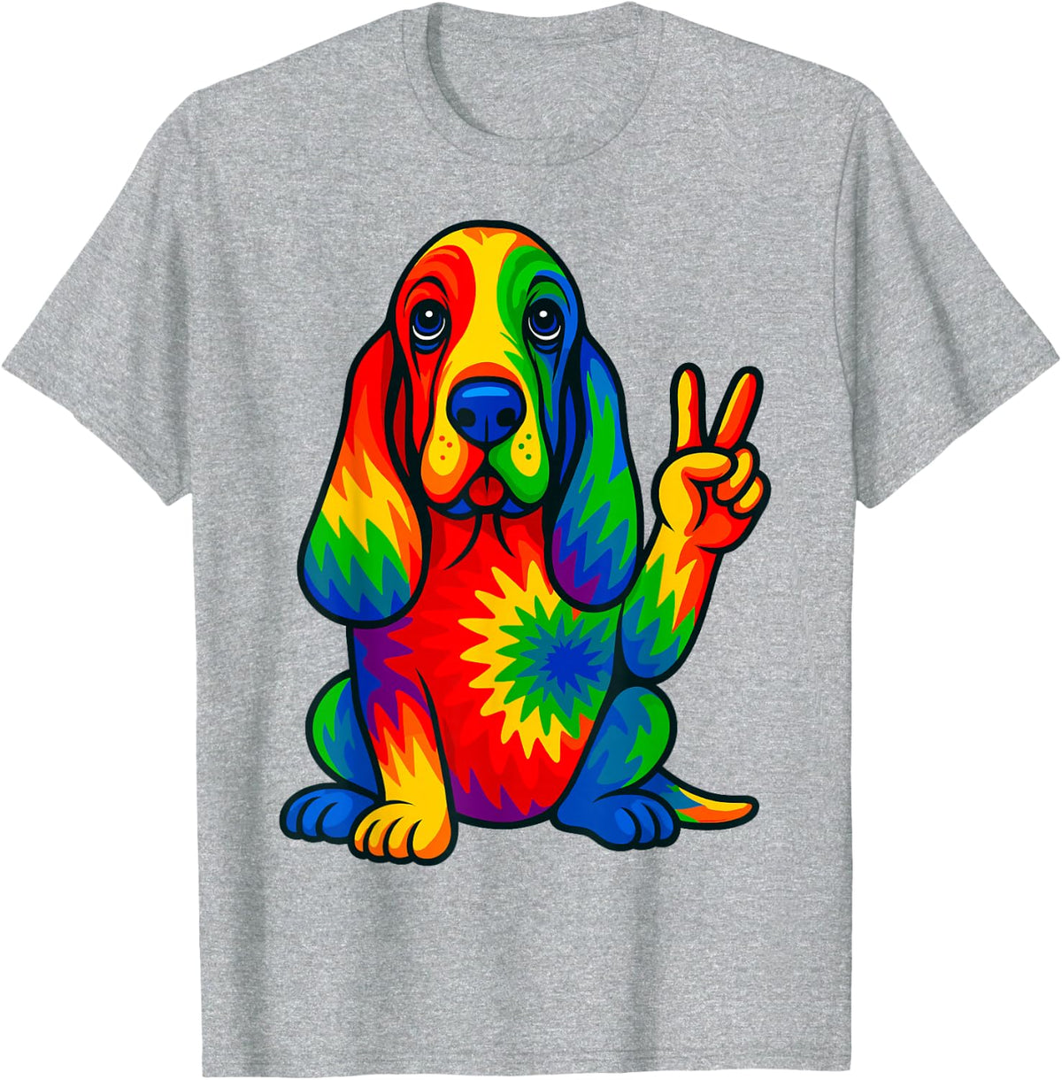Tie-Dye Basset Hound Hippie T-Shirt - Heather Grey