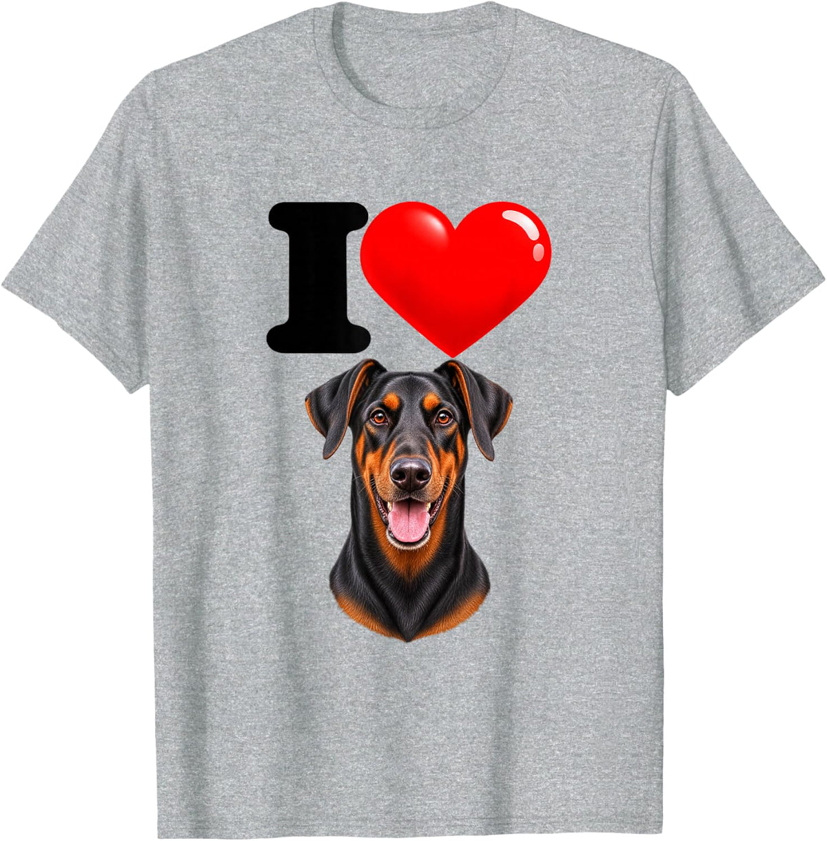 I Love Doberman Pinscher Cute Dog Mom Dad T-Shirt - Heather Grey