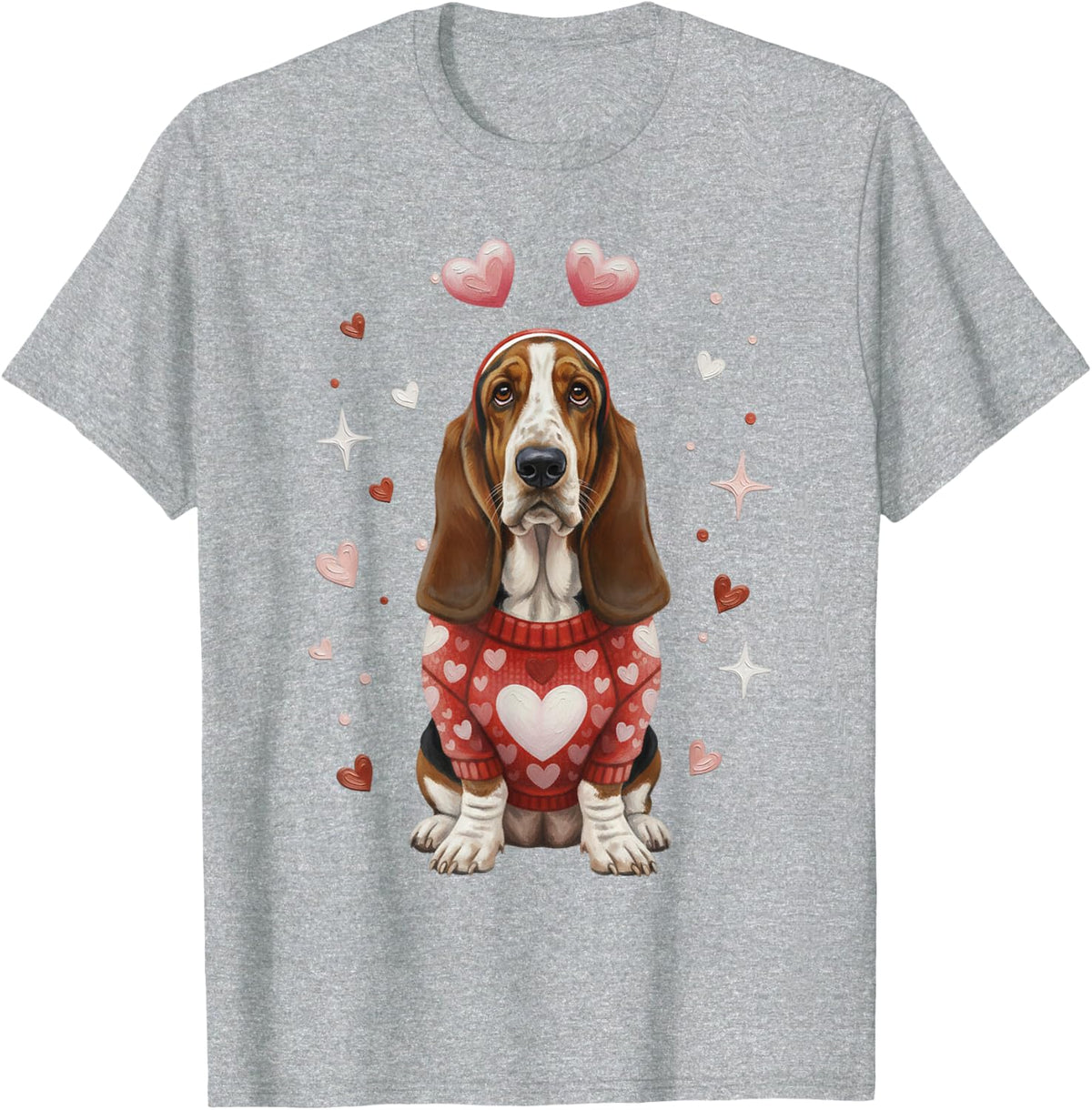 Cute Basset Hound Valentine Heart Valentines Day T-Shirt - Heather Grey