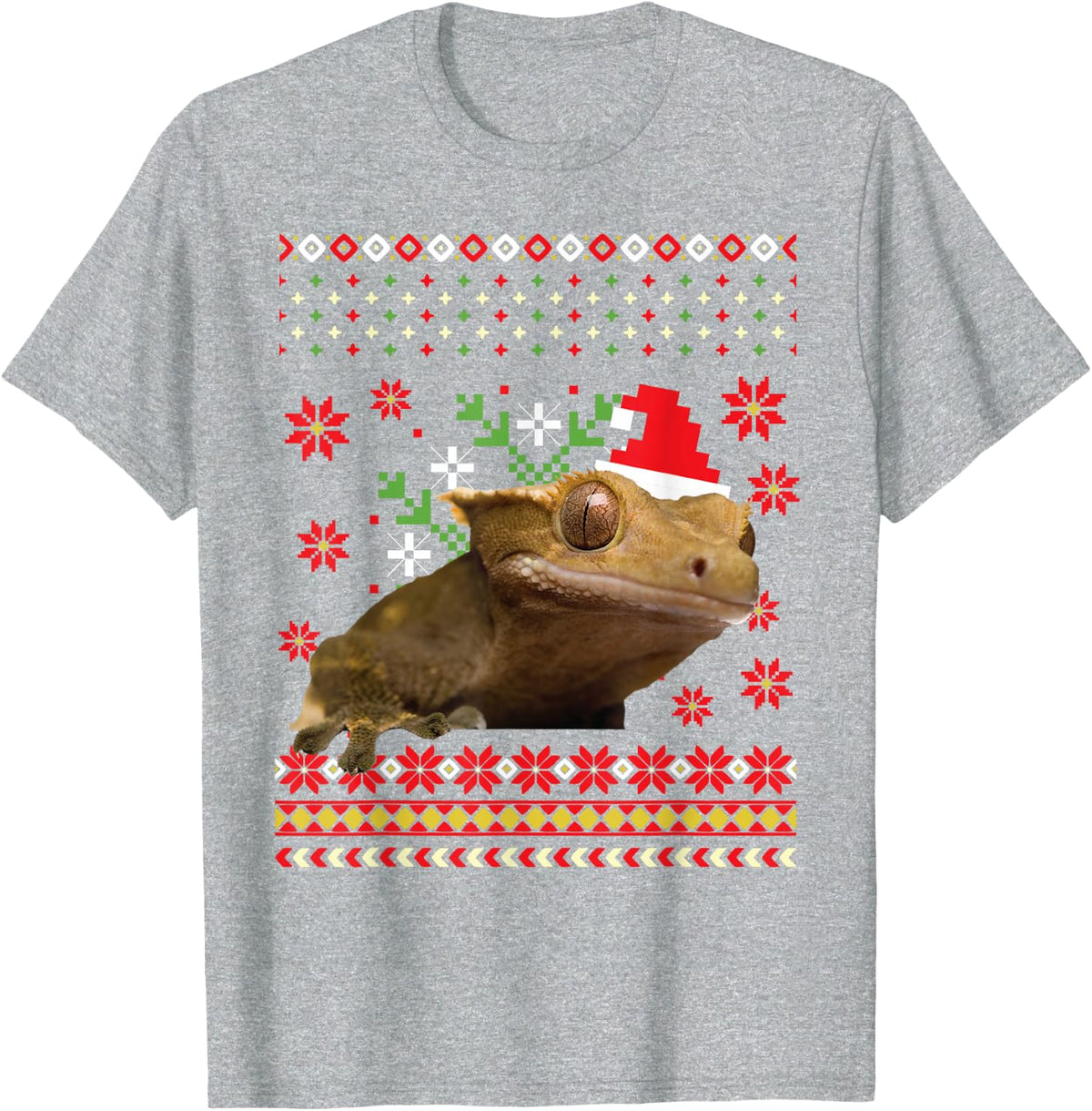 Crested Gecko Ugly Christmas Sweater T-Shirt - Heather Grey