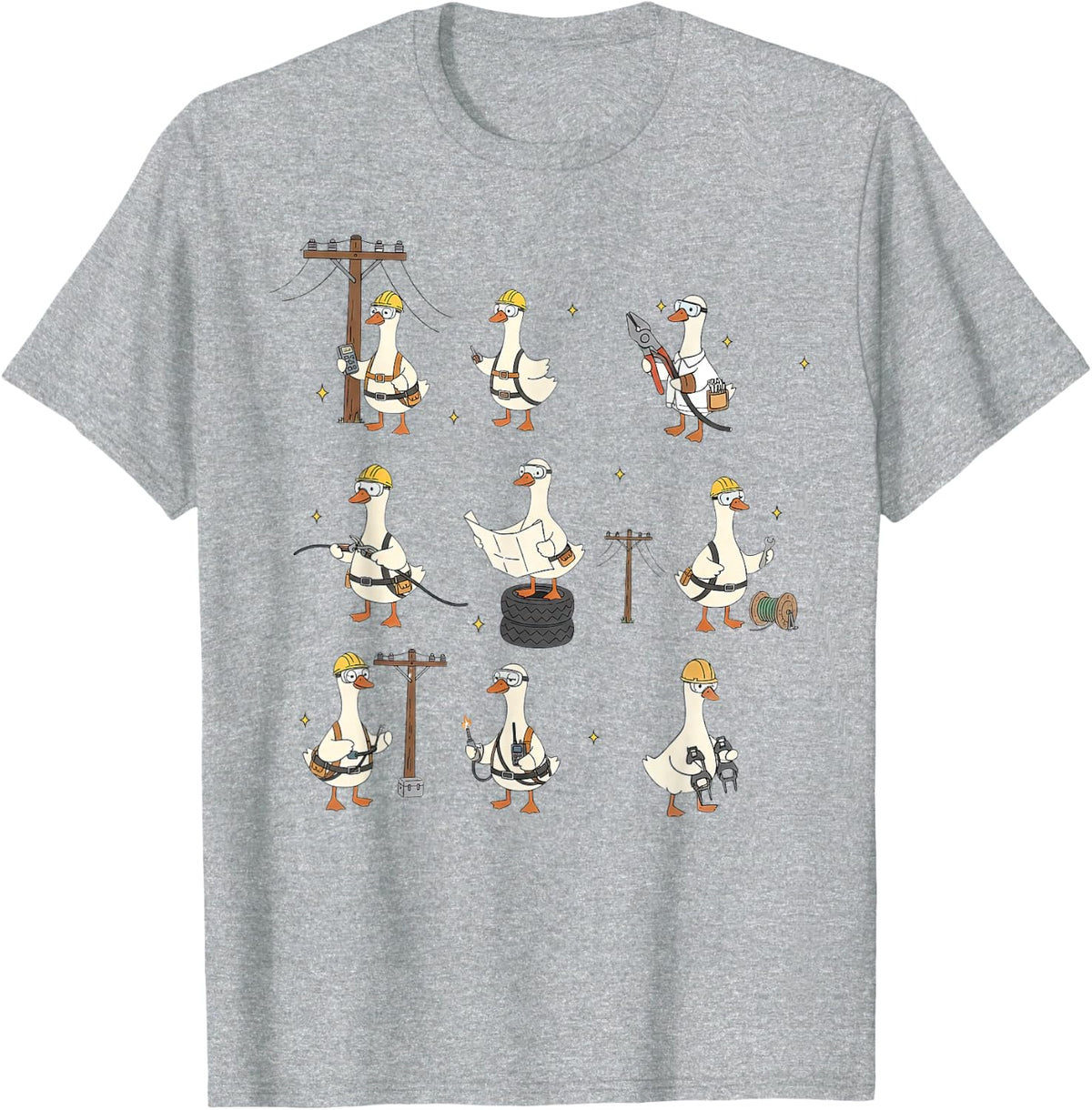 Cute Silly Goose Lineman Power Electrical Lineworker Tech T-Shirt - Heather Grey