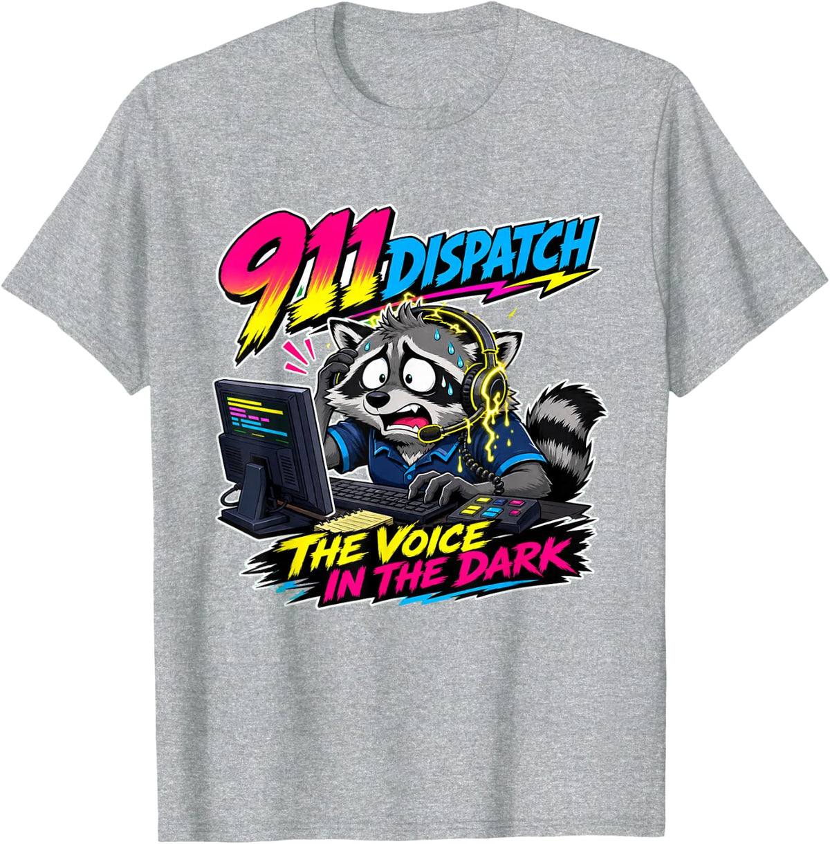 911 Dispatch The Voice in The Dark Raccoon Operator Apparel T-Shirt - Heather Grey