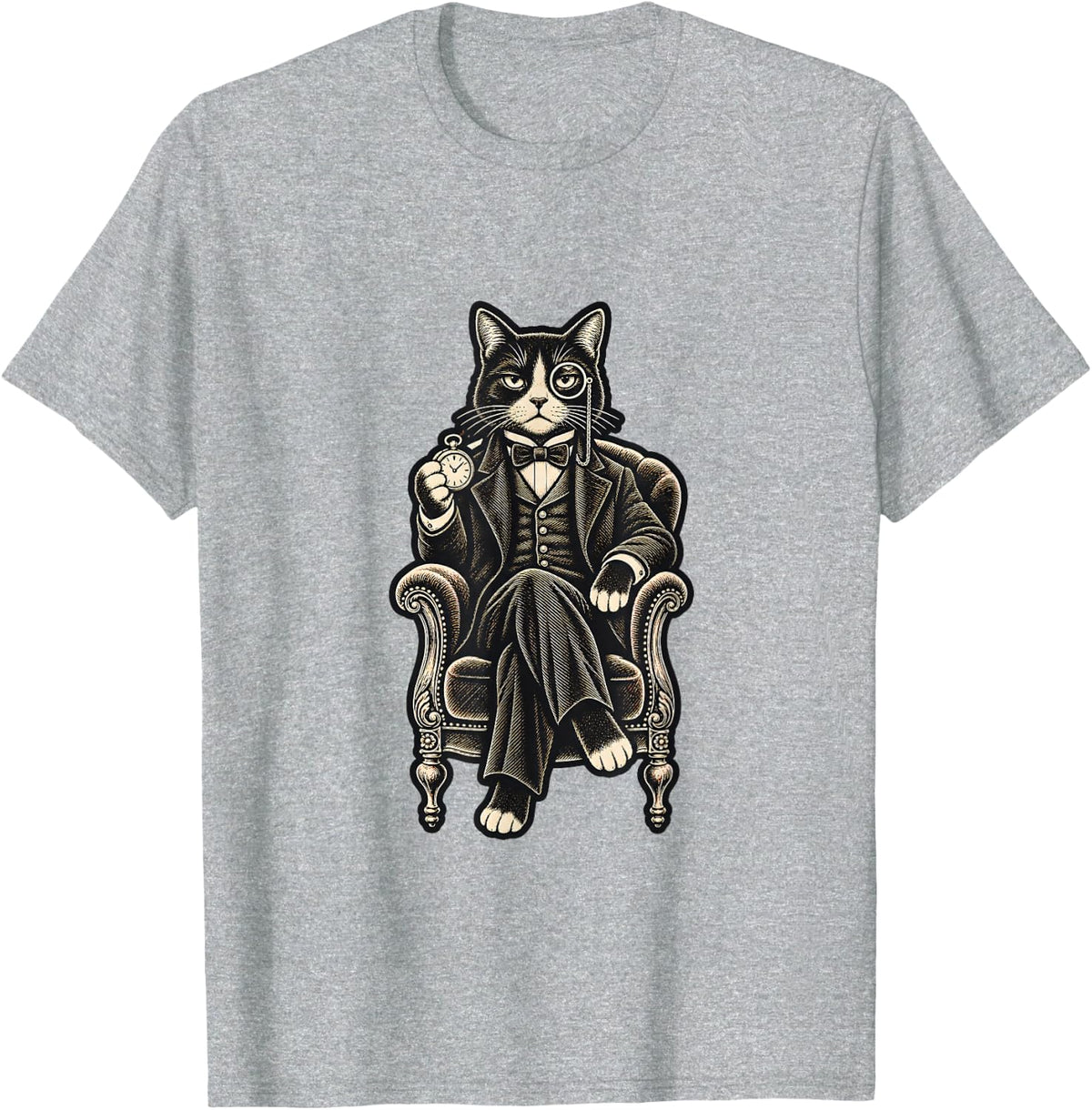 Cat Lover Distinguished Gentleman Cat T-Shirt - Heather Grey