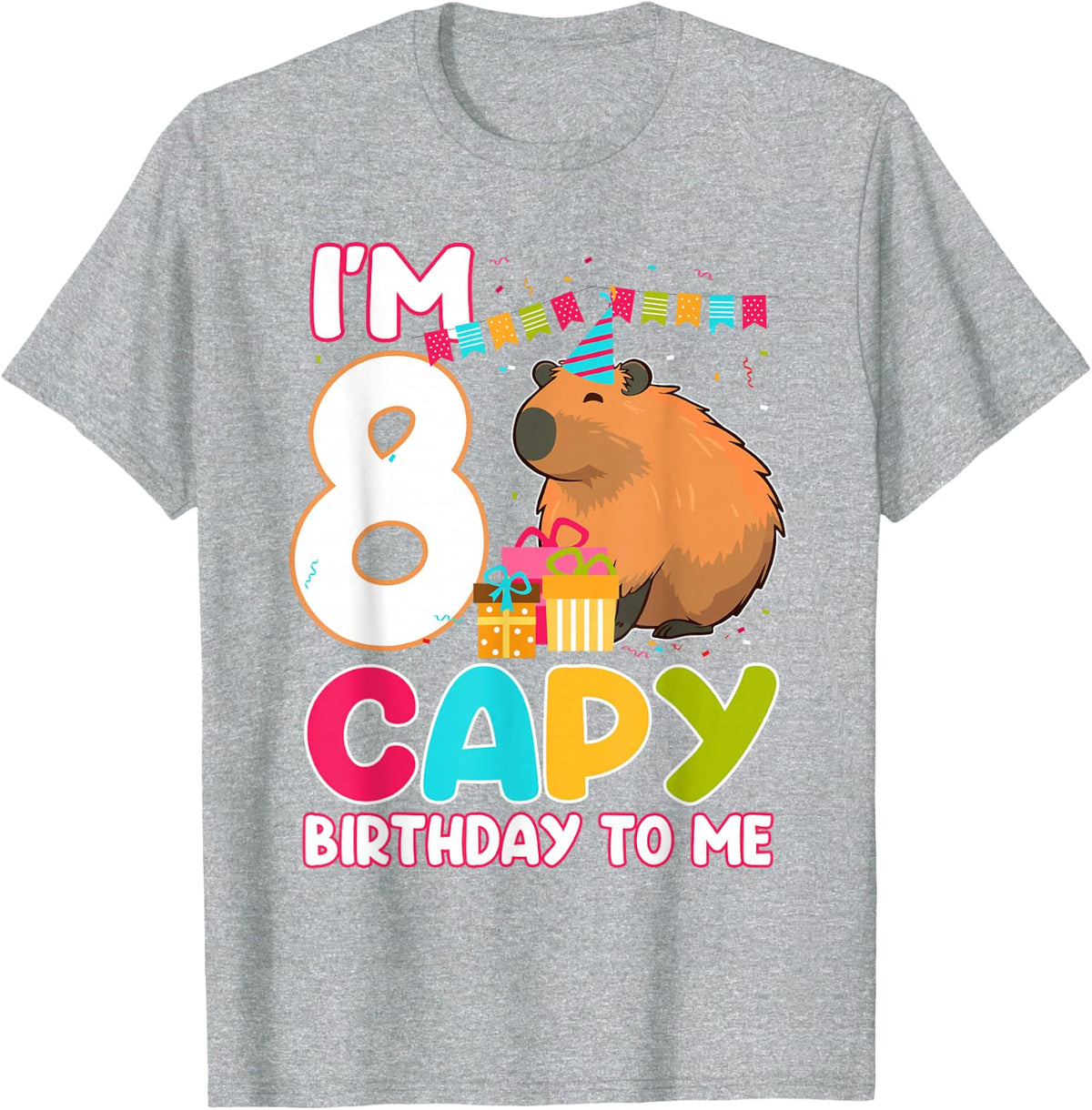 I'm 8 Year Old Capy Birthday To Me 8th Birthday Capybara T-Shirt - Heather Grey