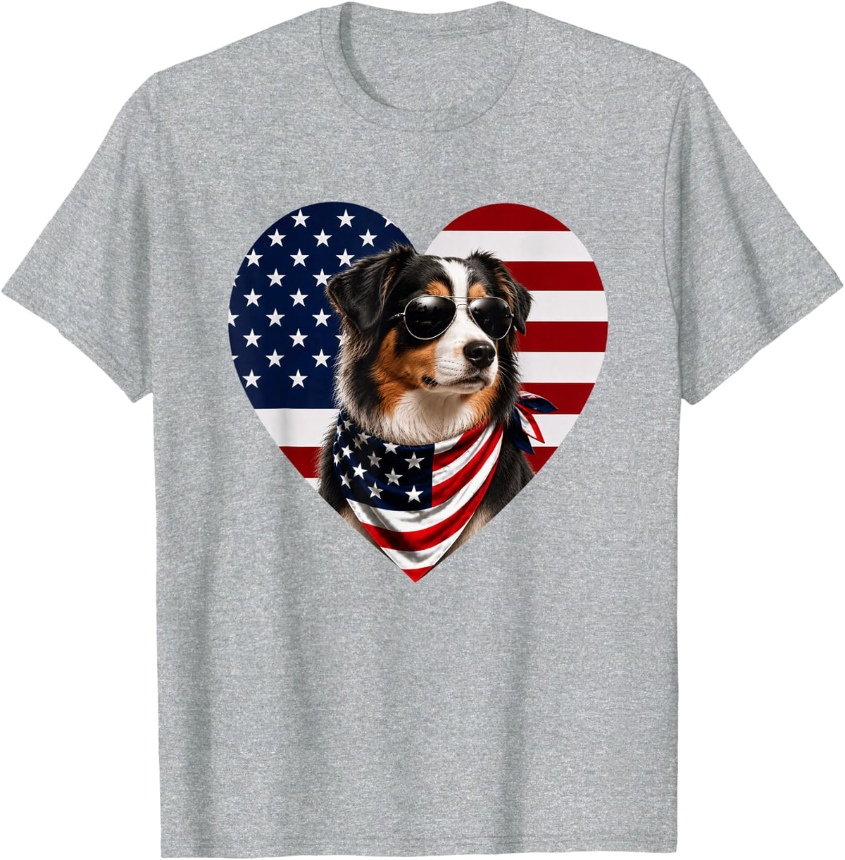 Mini American Shepherd American Flag Dog USA Pride T-Shirt - Heather Grey