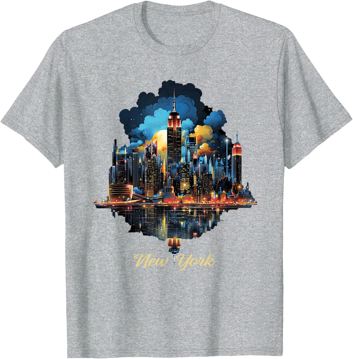 New York City Downtown Skyline Statue of Liberty NYC T-Shirt - Heather Grey