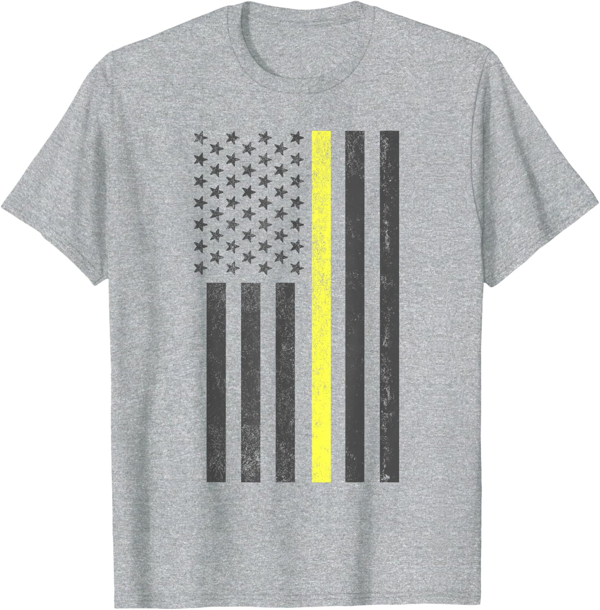 Thin Yellow Line 911 Police Dispatcher USA Flag T-Shirt - Heather Grey