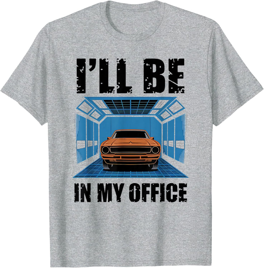 Car Spray Booth Auto Body Office for Automotive Painters T-Shirt - Heather Grey