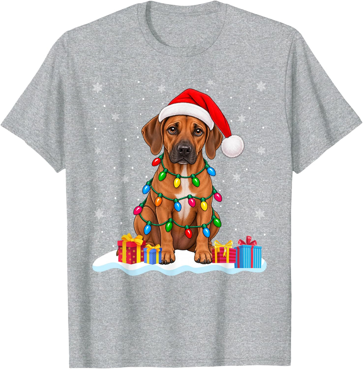 Funny Rhodesian Ridgeback Christmas Sweater Santa Hat Dog T-Shirt - Heather Grey