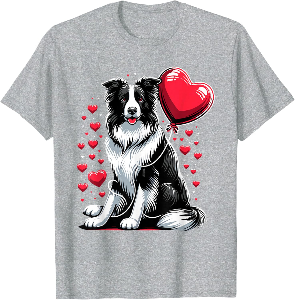 Border Collie Dog Valentines Day Dog Owner Valentine T-Shirt - Heather Grey