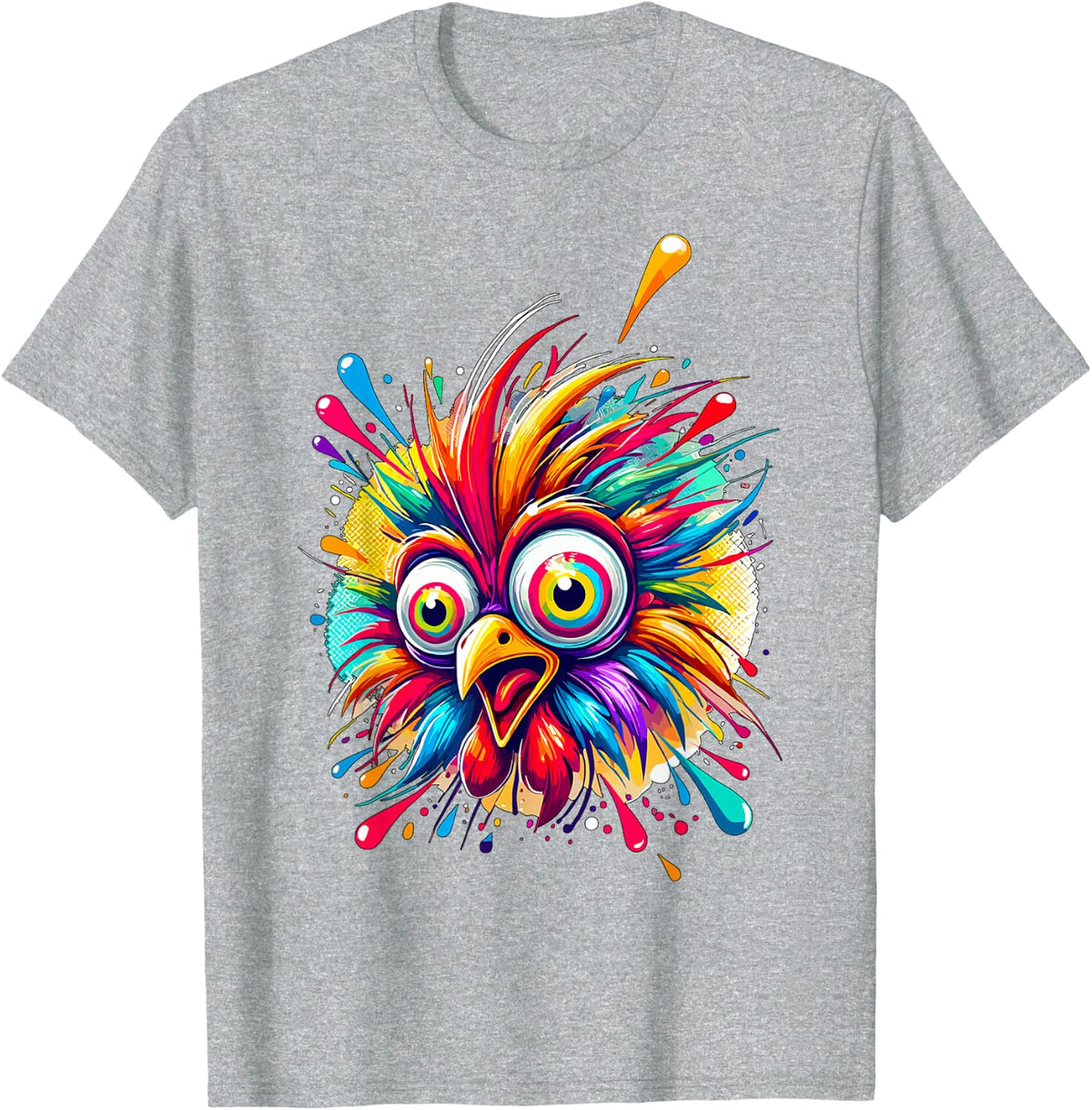 Colorful Crazy Chicken Farmer T-Shirt - Heather Grey