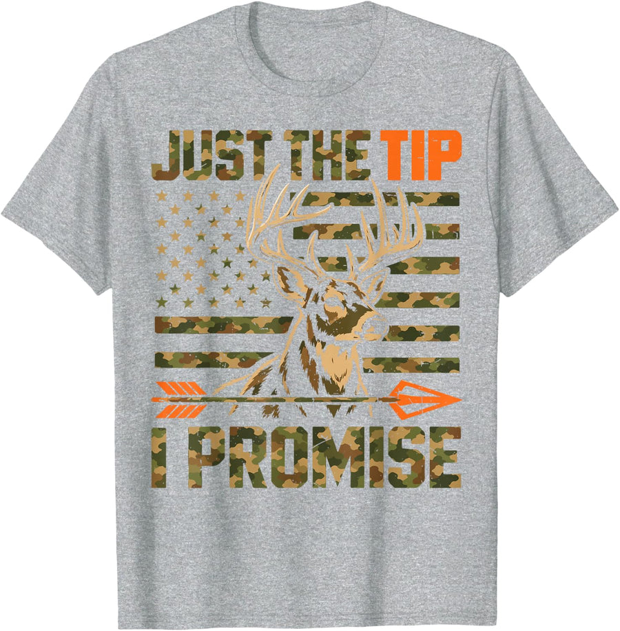 Deer Bow Hunting Camo Funny Just I Tip Promise American Flag T-Shirt - Heather Grey