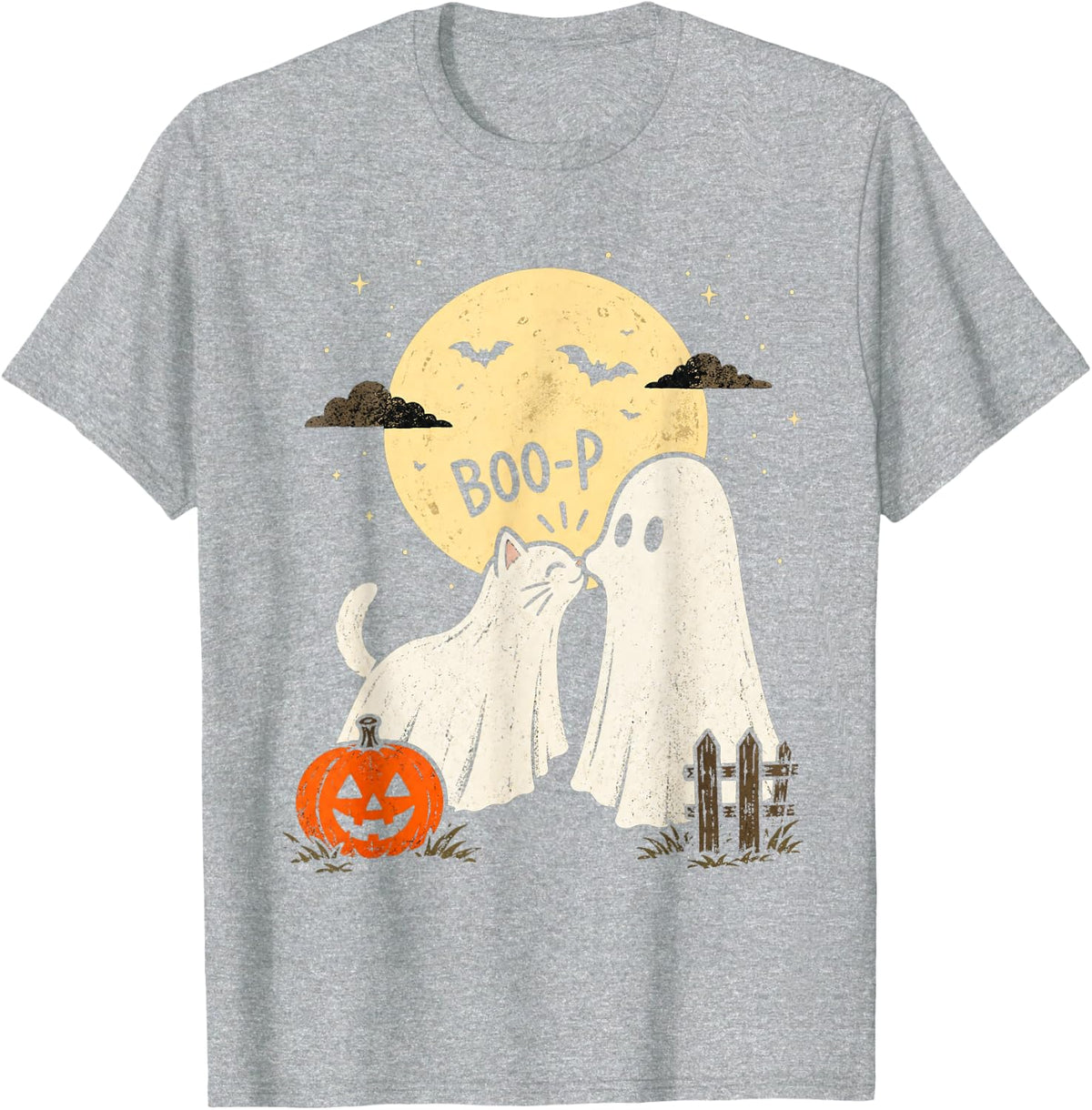 Boo-P Ghost Black Cat Nose Boop Halloween Animal Lover T-Shirt - Heather Grey
