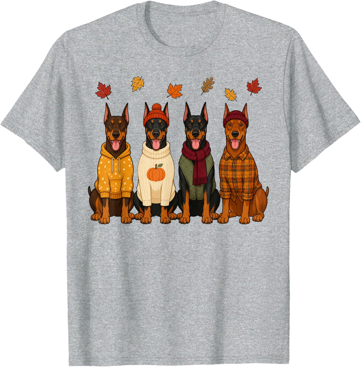 Doberman Pinscher Fall Autumn Season Pumpkin Dobie Dog T-Shirt - Heather Grey