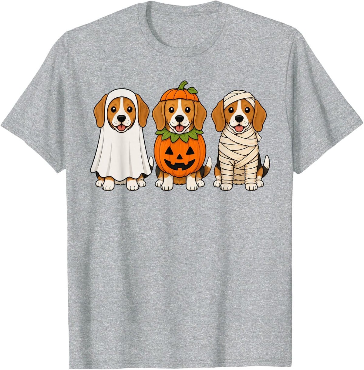 Spooky Beagle Pumpkin Ghost Halloween Dog Lover T-Shirt - Heather Grey