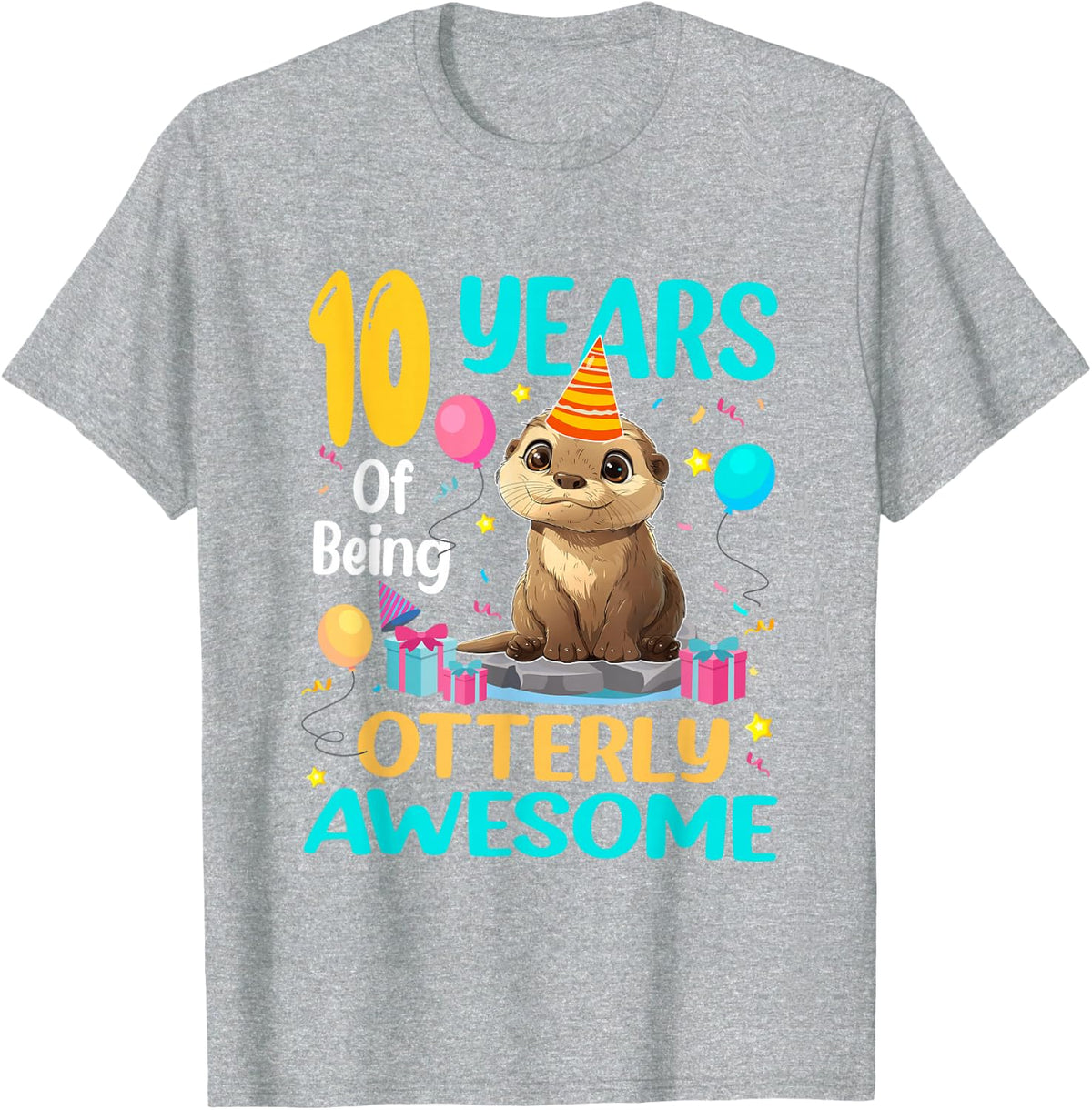10th Birthday Otter Lover Tees 10 Years Of Being Otterly Awesome T-Shirt For Kids - Heather Grey