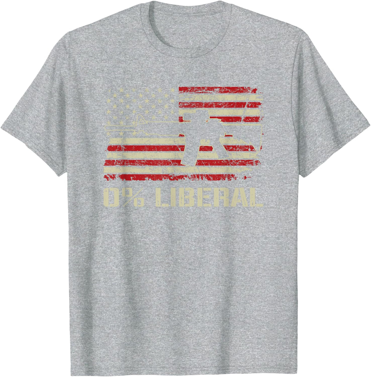 0% Liberal Zero Percent - AR15 USA Flag Funny Pro Gun T-Shirt - Heather Grey