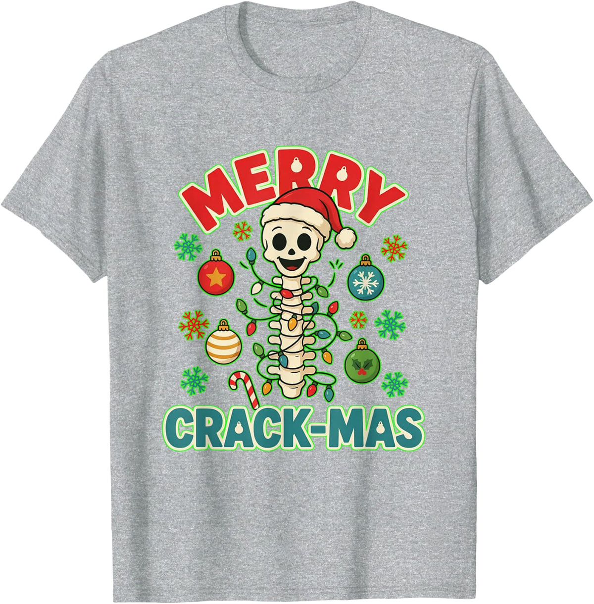 Merry Crack-Mas Funny Chiropractor Christmas Spine T-Shirt - Heather Grey