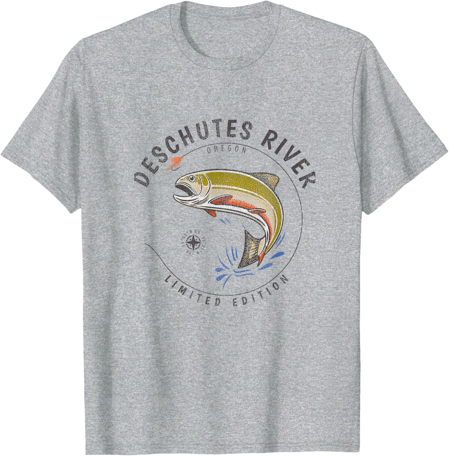 Deschutes River Oregon Fly Fishing Souvenir Deschutes River T-Shirt - Heather Grey