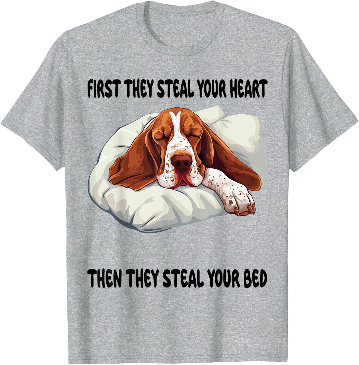Basset Hound Sleeping Pajamas Nightgown T-Shirt - Heather Grey