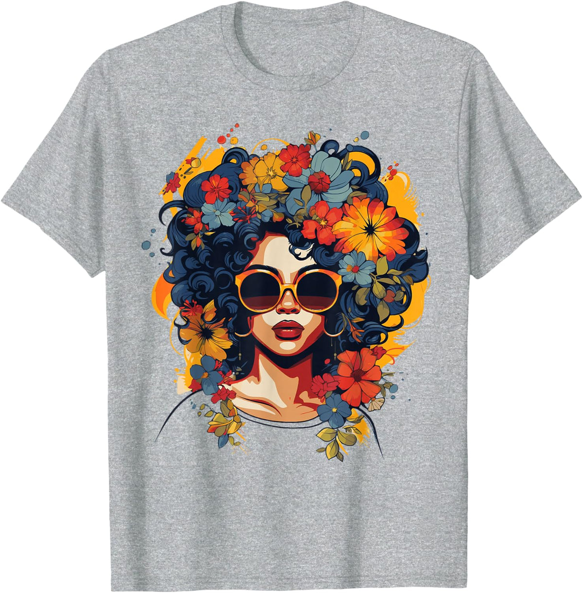 Black History T Shrits for Women Afro Flower Hair Juneteenth T-Shirt - Heather Grey