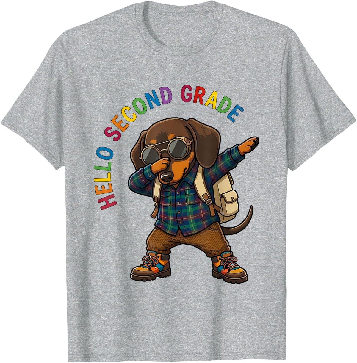 Hello Second Grade Back to School Dachshund Dog Kids Funny T-Shirt - Heather Grey