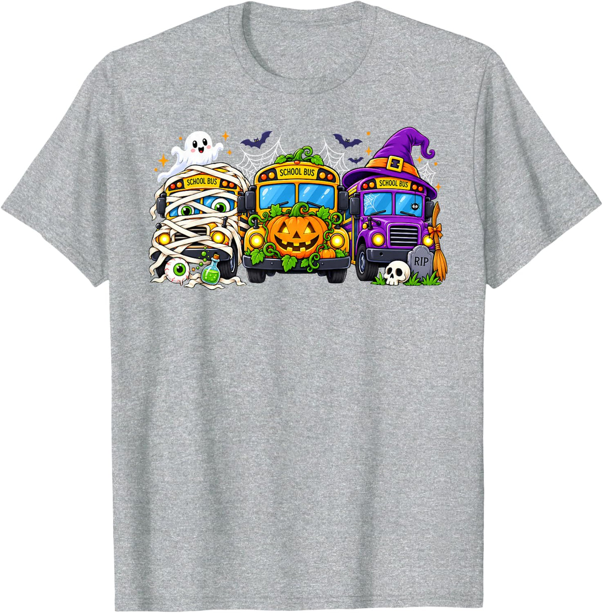 Halloween School Bus Driver Teacher Halloween Spooky School T-Shirt - Heather Grey