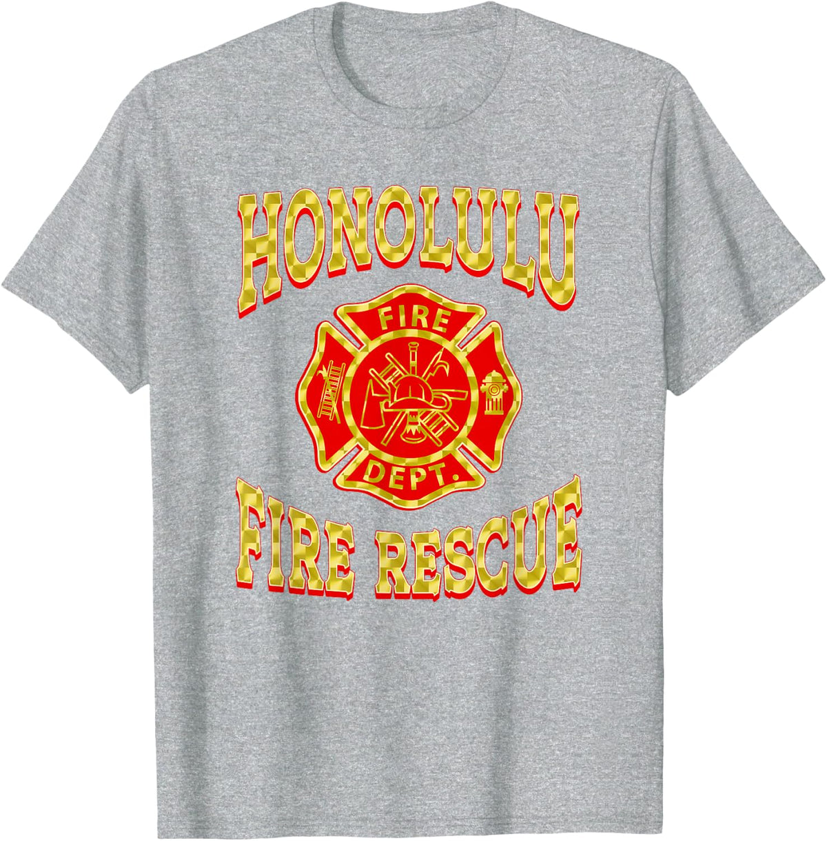 Retro Honolulu Fire Department Flag Hawaii Firefighter Tee T-Shirt - Heather Grey