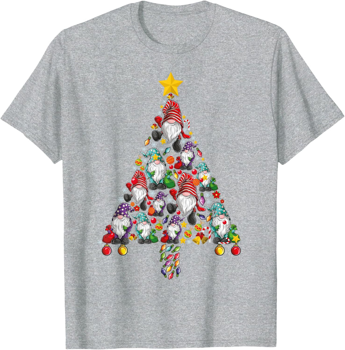 Funny Gnomes Christmas Tree Gnomies Family Xmas Men Kids T-Shirt - Heather Grey