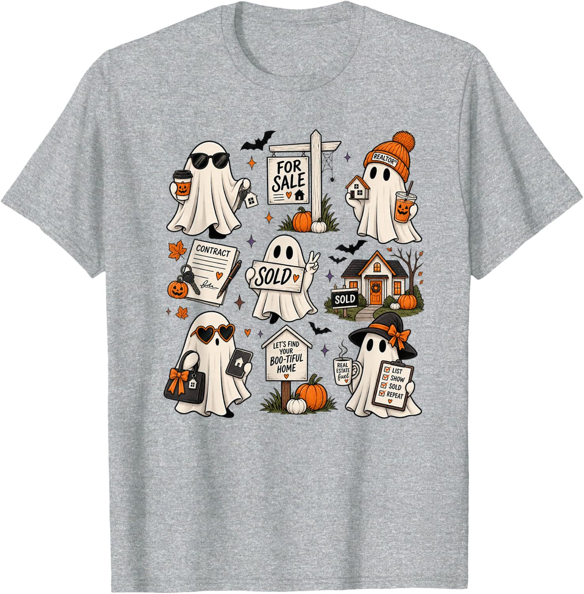 Spooky Realtor Ghost Halloween Real Estate Agent T-Shirt - Heather Grey