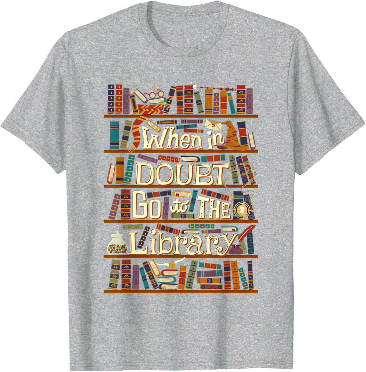 When In Doubt Go To The Library Idea For Lovers Book Reading T-Shirt - Heather Grey