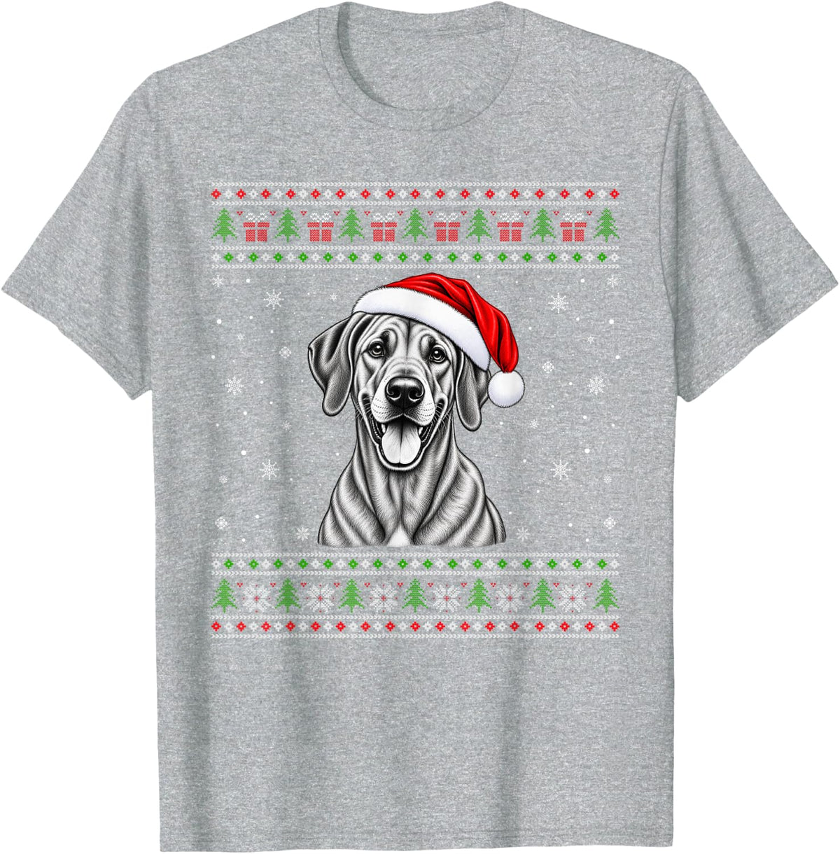 Rhodesian Ridgeback Ugly Christmas Sweater Santa Hat Dog T-Shirt - Heather Grey